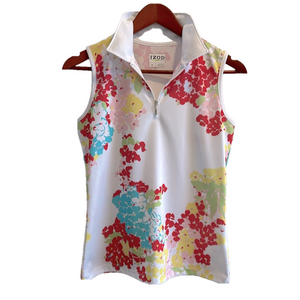 Izod Golf Sleeveless Polo Zip Floral Colorful Size Small